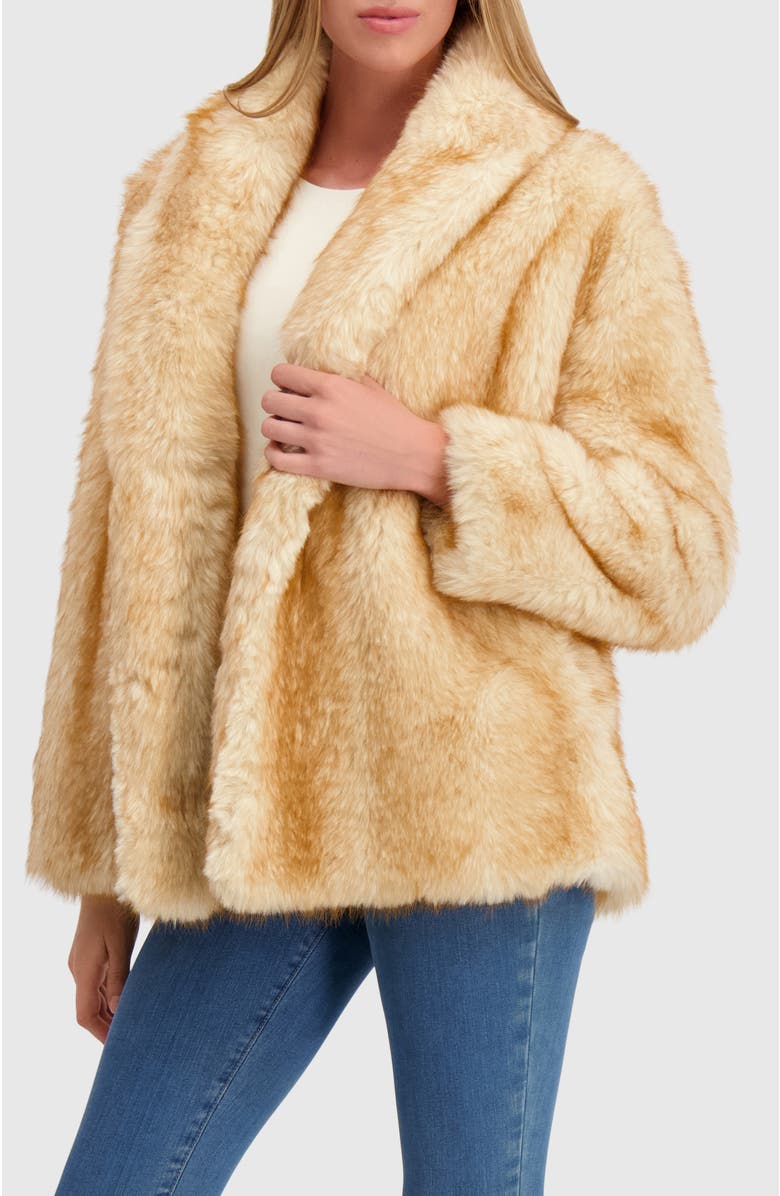 Lyla Grant Fur-Free Fox (Faux Fur) Jacket, Shawl Collar, Alternate, color, Goldtone