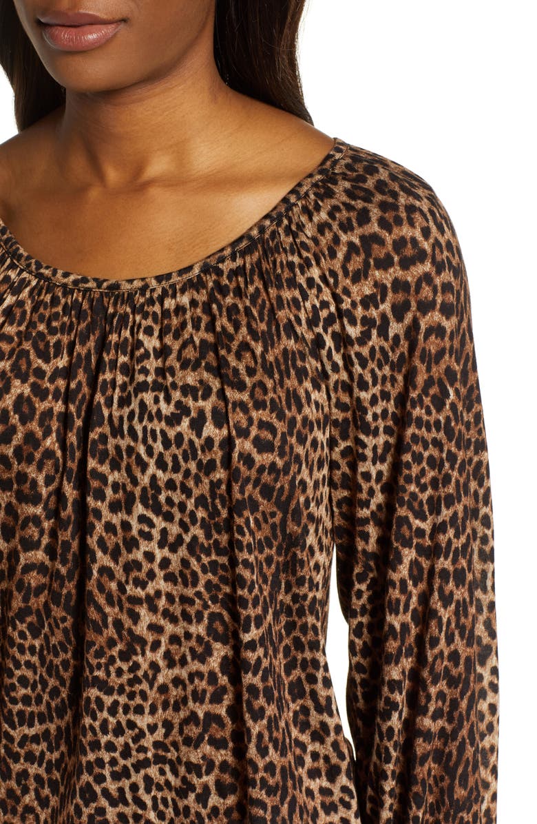 MICHAEL Michael Kors Leopard Spot Peasant Top, Alternate, color, 