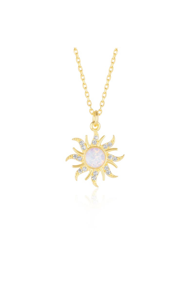 White Opal Sun & Sunburst Necklace in Sterling Silver, Main, color, Gold
