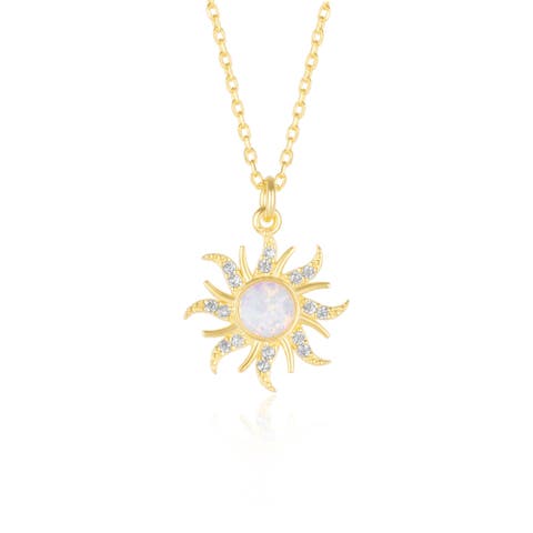 White Opal Sun & Sunburst Necklace in Sterling Silver