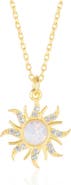 Spero London White Opal Sun & Sunburst Necklace in Sterling Silver