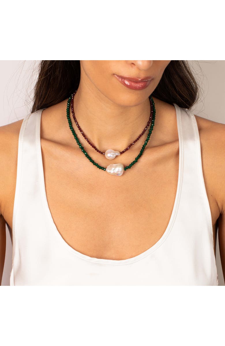 BY ADINA EDEN Colored Beaded Chain Baroque Pearl Choker, Alternate, color, Midnight Blue