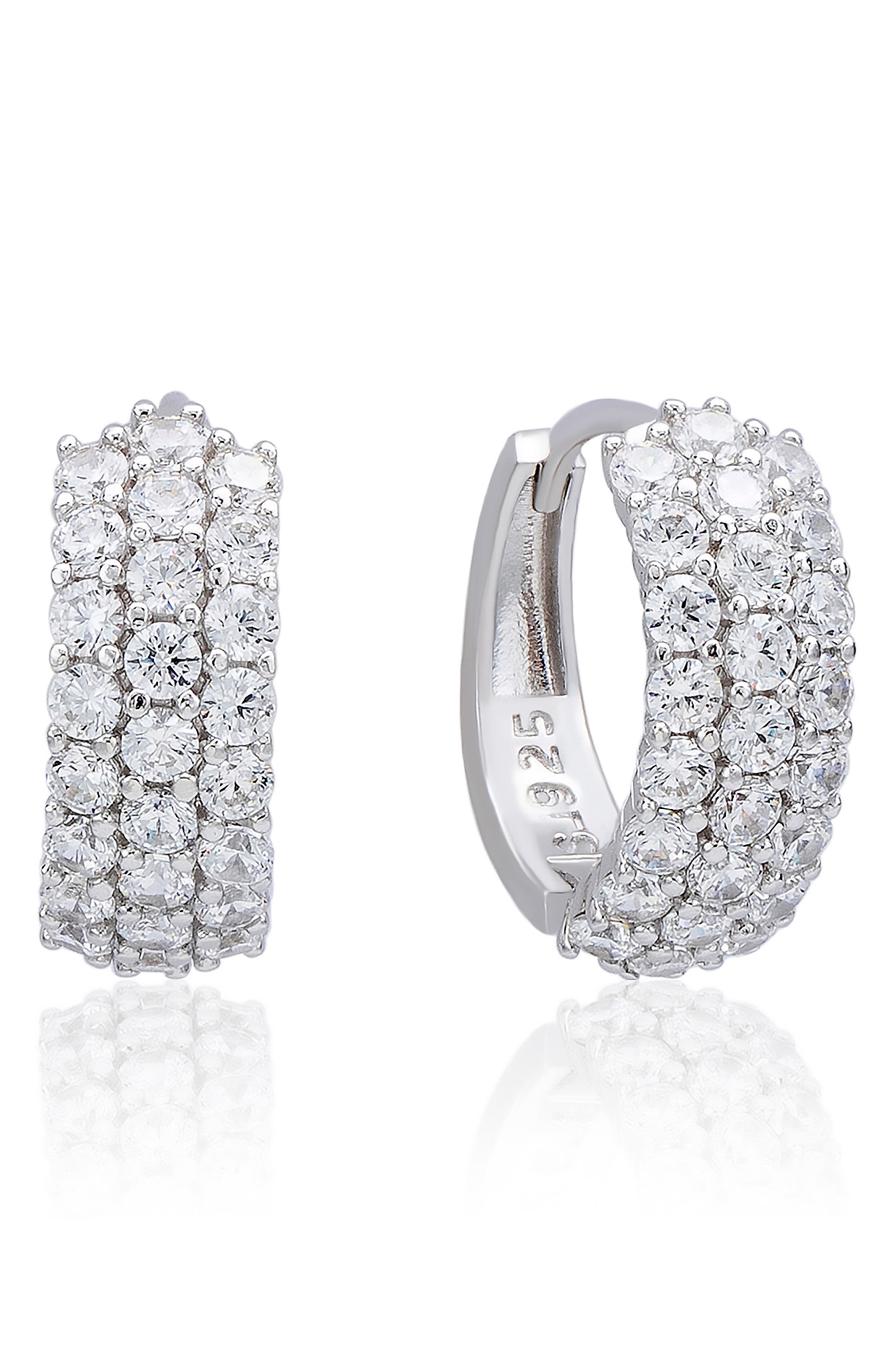 SUZY LEVIAN Cubic Zirconia Triple Row Huggie Hoop Earrings