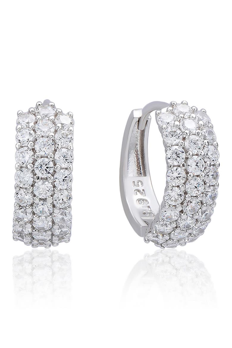 Cubic Zirconia Triple Row Huggie Hoop Earrings, Main, color, WHITE