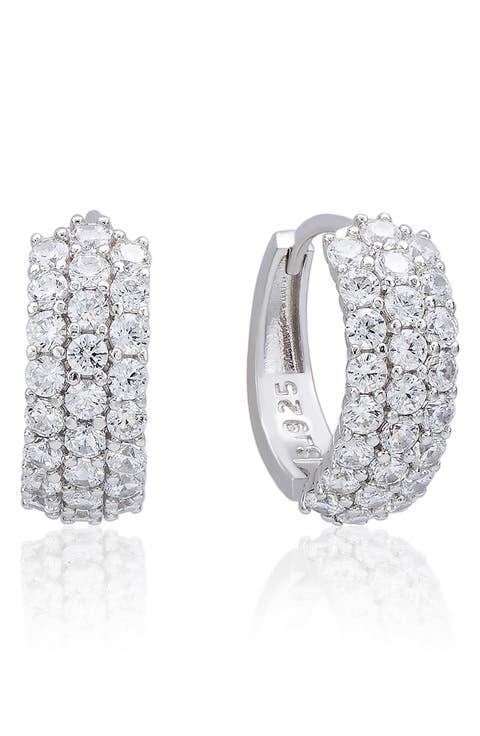 Cubic Zirconia Triple Row Huggie Hoop Earrings