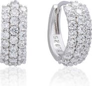 SUZY LEVIAN Cubic Zirconia Triple Row Huggie Hoop Earrings