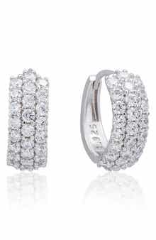 SUZY LEVIAN Cubic Zirconia Triple Row Huggie Hoop Earrings