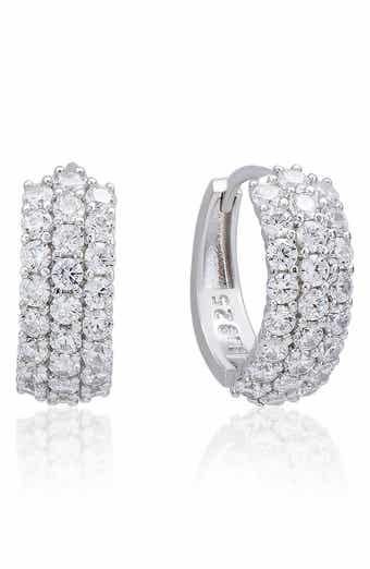 Cubic Zirconia Triple Row Huggie Hoop Earrings
