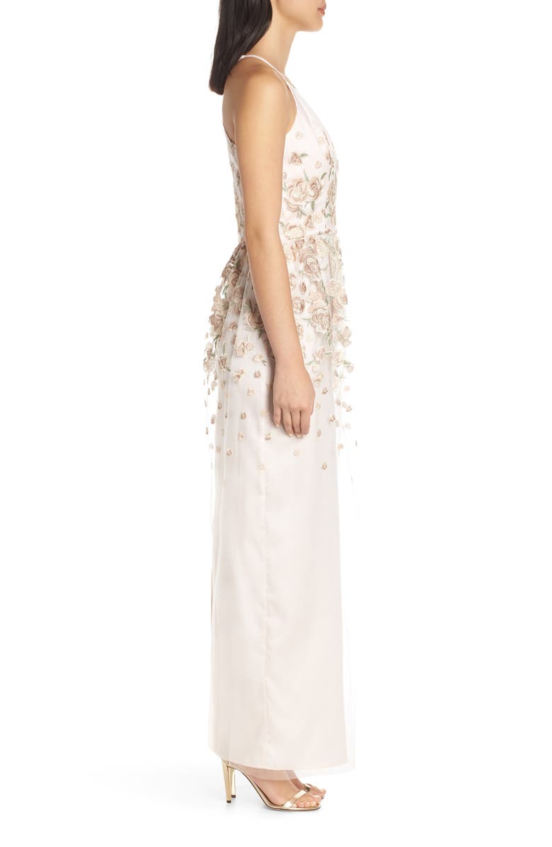 Chi Chi London Madelyn Embroidered Mesh Column Gown, Alternate, color, 