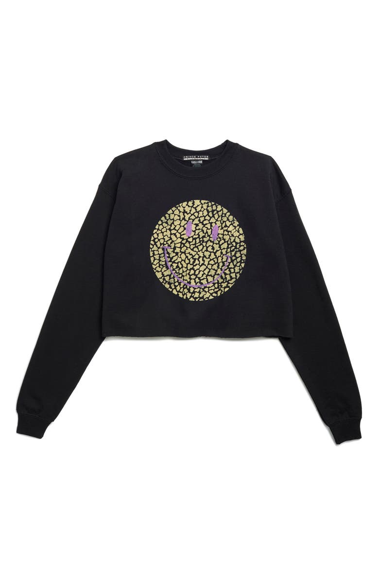 Prince Peter Kids' SMILEY<sup>®</sup> Leopard Crop Sweatshirt, Main, color,