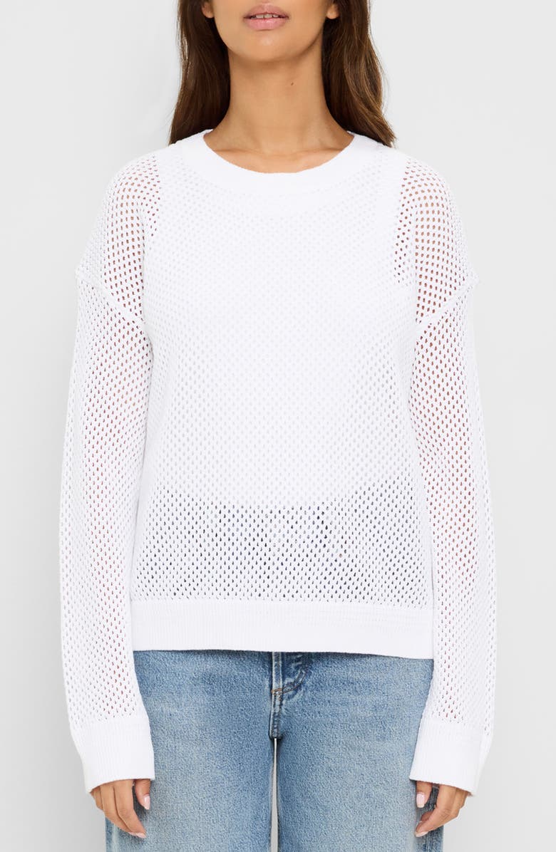 Michael Stars Sara Sheer Cotton Mesh Sweater, Main, color, White