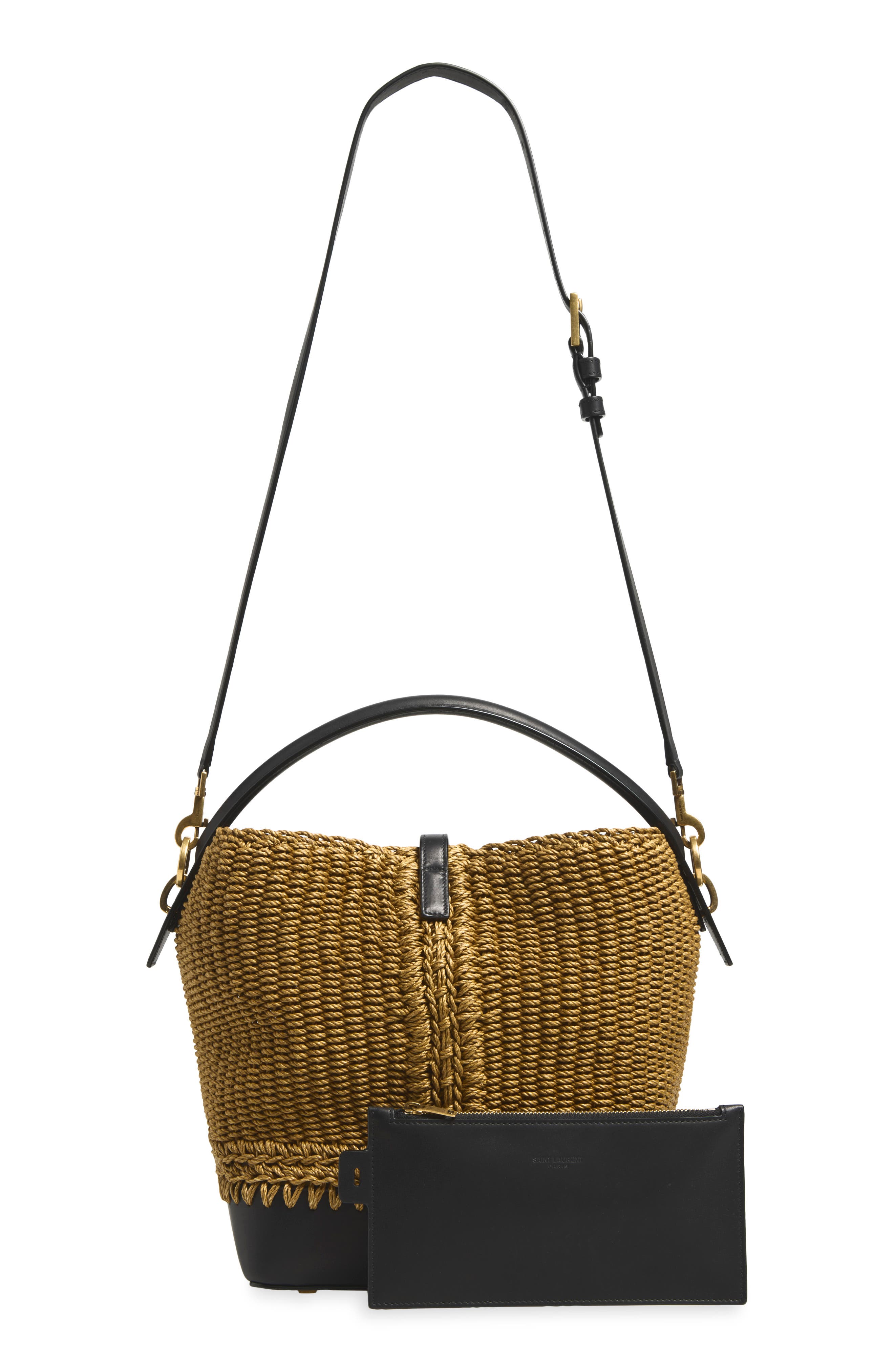 Le 37 Rope Leather Bucket Bag, Alternate, color, NATURAL BROWN/ BLACK