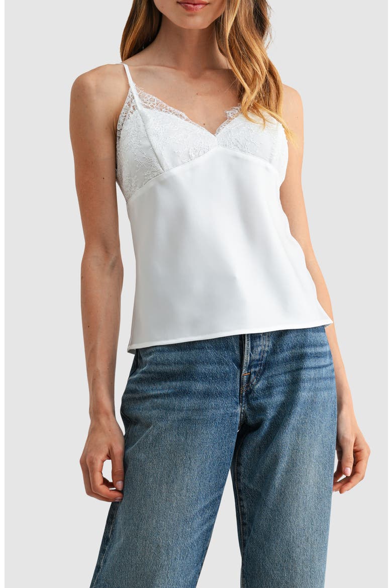 Lace Trim V-Neck Satin Camisole, Main, color, IVORY