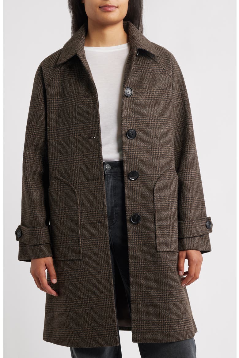 Plaid Slim Balmacaan Coat, Alternate, color, CHOCOLATE