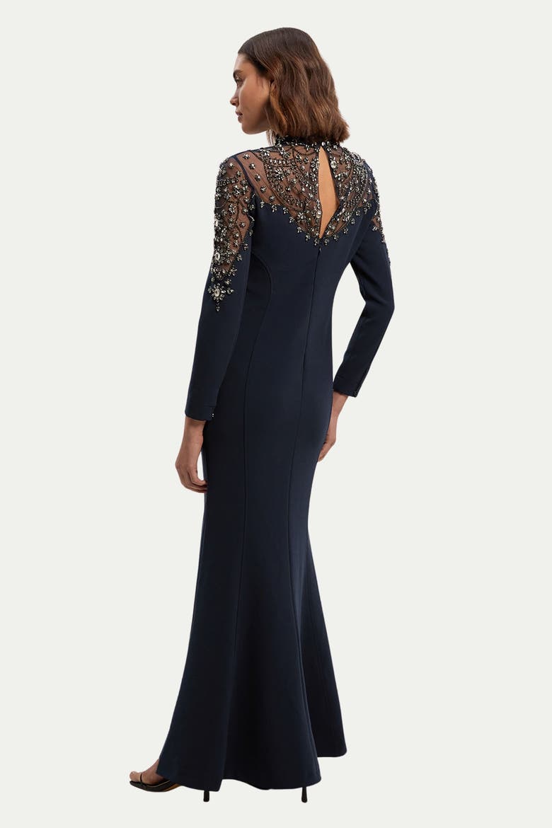 Petite Crystal Embellished Maxi Dress, Alternate, color, Midnight