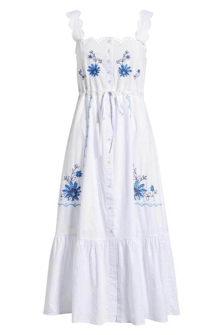 Floral Embroidery Detail Cotton Dress, Alternate, color, OFF WHITE/ BLUE