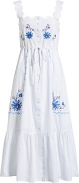 MOON RIVER Floral Embroidery Detail Cotton Dress