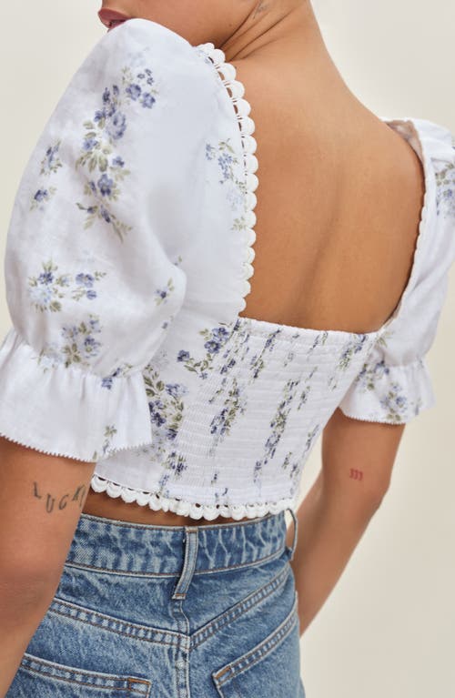 Reformation Simmie Floral Puff Sleeve Linen Crop Top