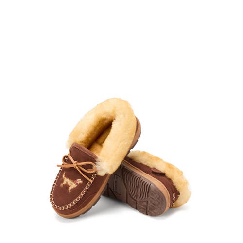 Dearfoams Fireside Gladstone Genuine Shearling Moccasin With Stitching In Animal Print