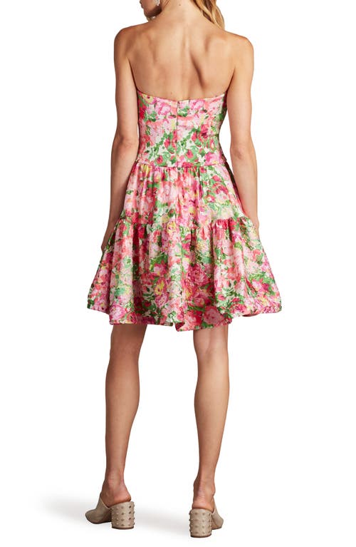 Sho By Tadashi Shoji Floral Print Ruffle Strapless Dress In Pink/floral
