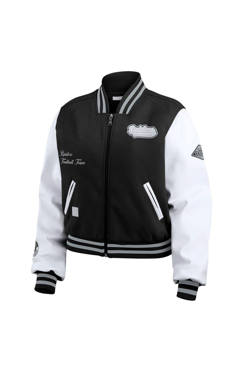 WEAR by Erin Andrews Women's WEAR by Erin Andrews  Black/White Las Vegas Raiders Varsity Full-Zip Jacket, Alternate, color, 