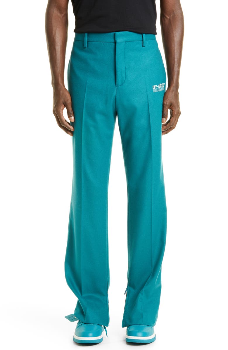 Off-White Gender Inclusive e Logo Slim Straight Leg Wool Blend Trousers, Main, color,