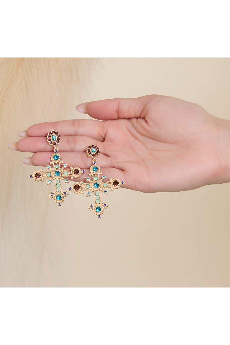 Boho Luxe Cross Drop Earrings, Alternate, color, Gold