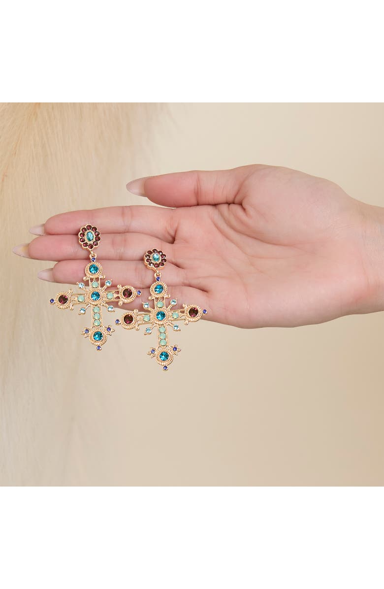 Jessica Simpson Boho Luxe Cross Drop Earrings, Alternate, color, Gold