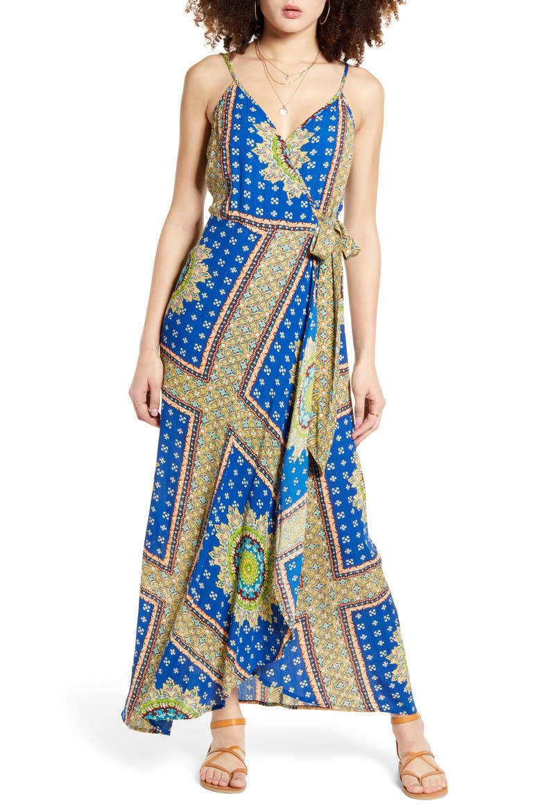 Vivian Maxi Wrap Dress, Main, color, ROYAL/ BEIGE