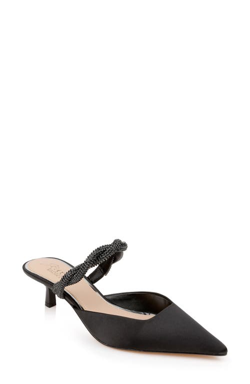 Jewel Badgley Mischka Tiffani Pointed Toe Kitten Heel Mule in Black Satin 