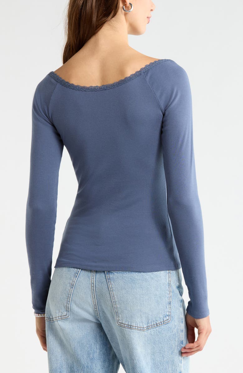 BP. Lace Trim Long Sleeve Top, Alternate, color, Blue Vintage