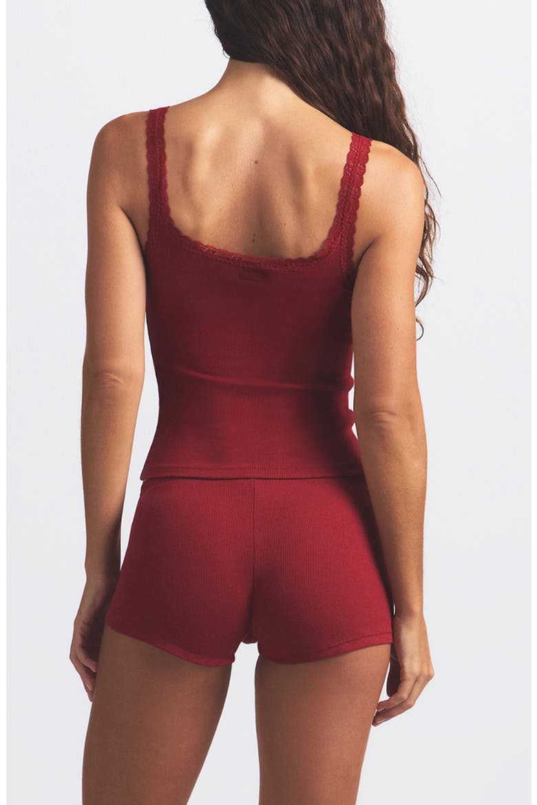 Stretch Cotton Rib & Lace Pajamas, Alternate, color, BRICK