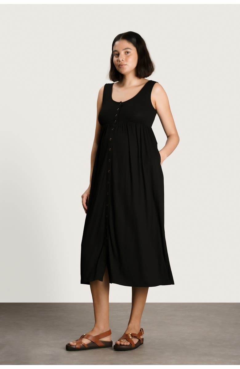 Nom Maternity Ribbed Modal Henley Dress, Main, color, Black