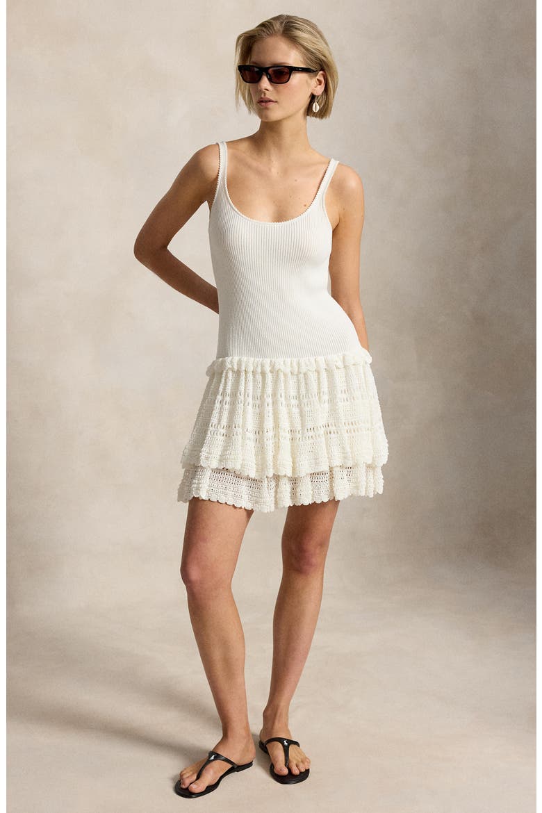 Tiered Pointelle Tank Dress, Alternate, color, WHITE