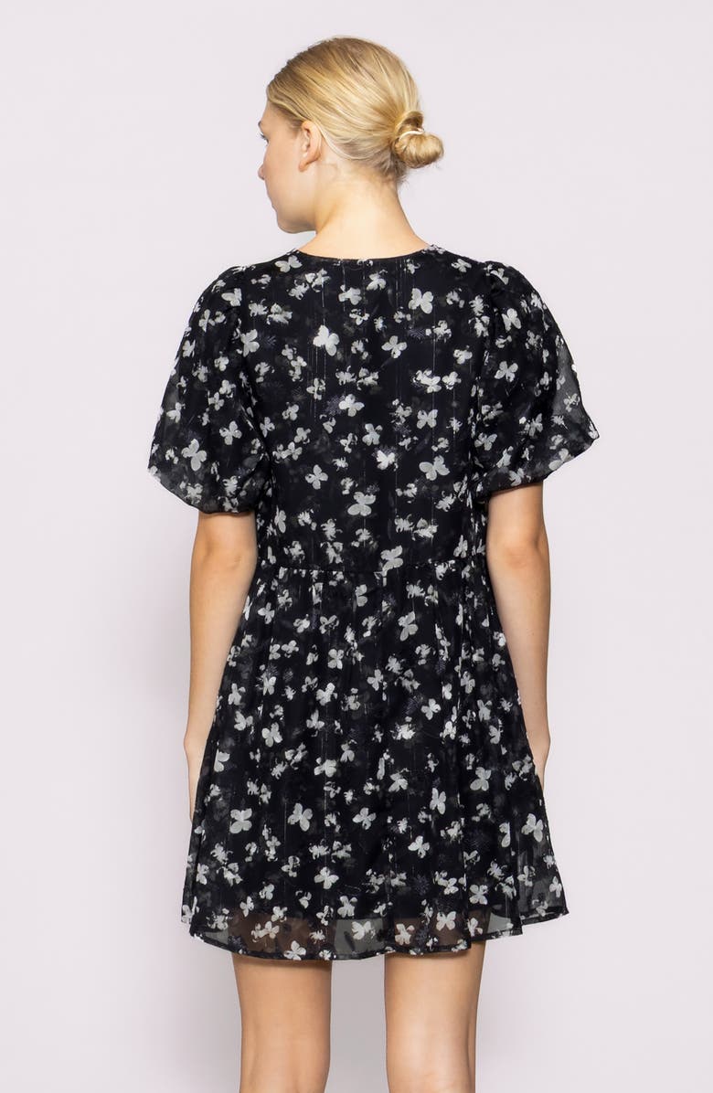 MELLODAY Butterfly Print Bubble Sleeve Minidress, Alternate, color, Black Multi