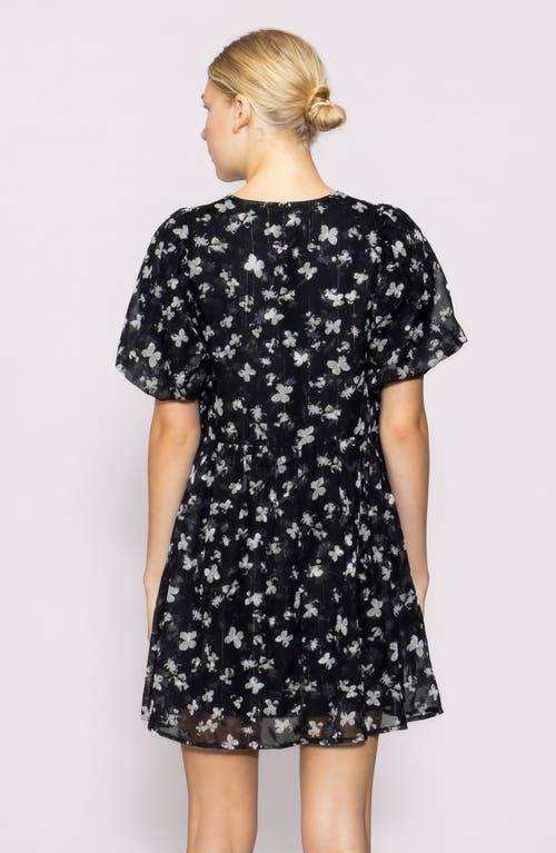 Melloday Butterfly Print Bubble Sleeve Minidress In Black