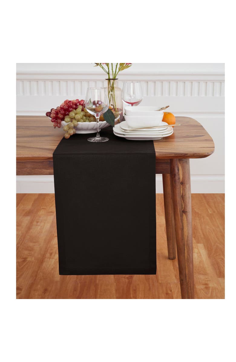 Solino Home Cotton Linen Plain Table Runner for Dining Table, Holiday and Everyday Table Decor - Dru, Main, color, Black