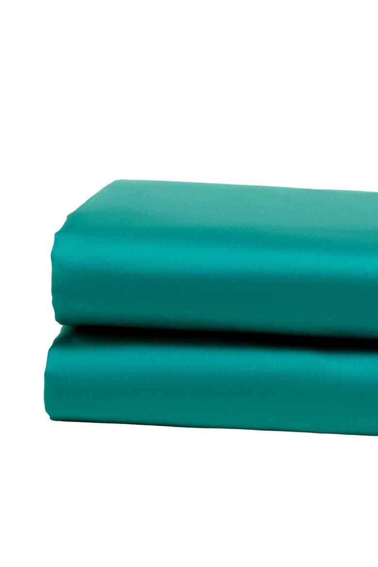 Solid Cotton Sateen 300 Thread Count King Flat Sheet, Alternate, color, Emerald Green