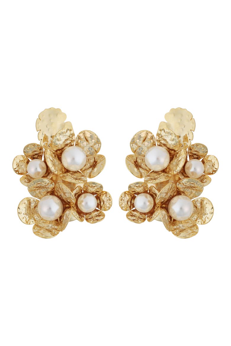 Faux Pearl Flower Cluster Earrings, Main, color, WHITE