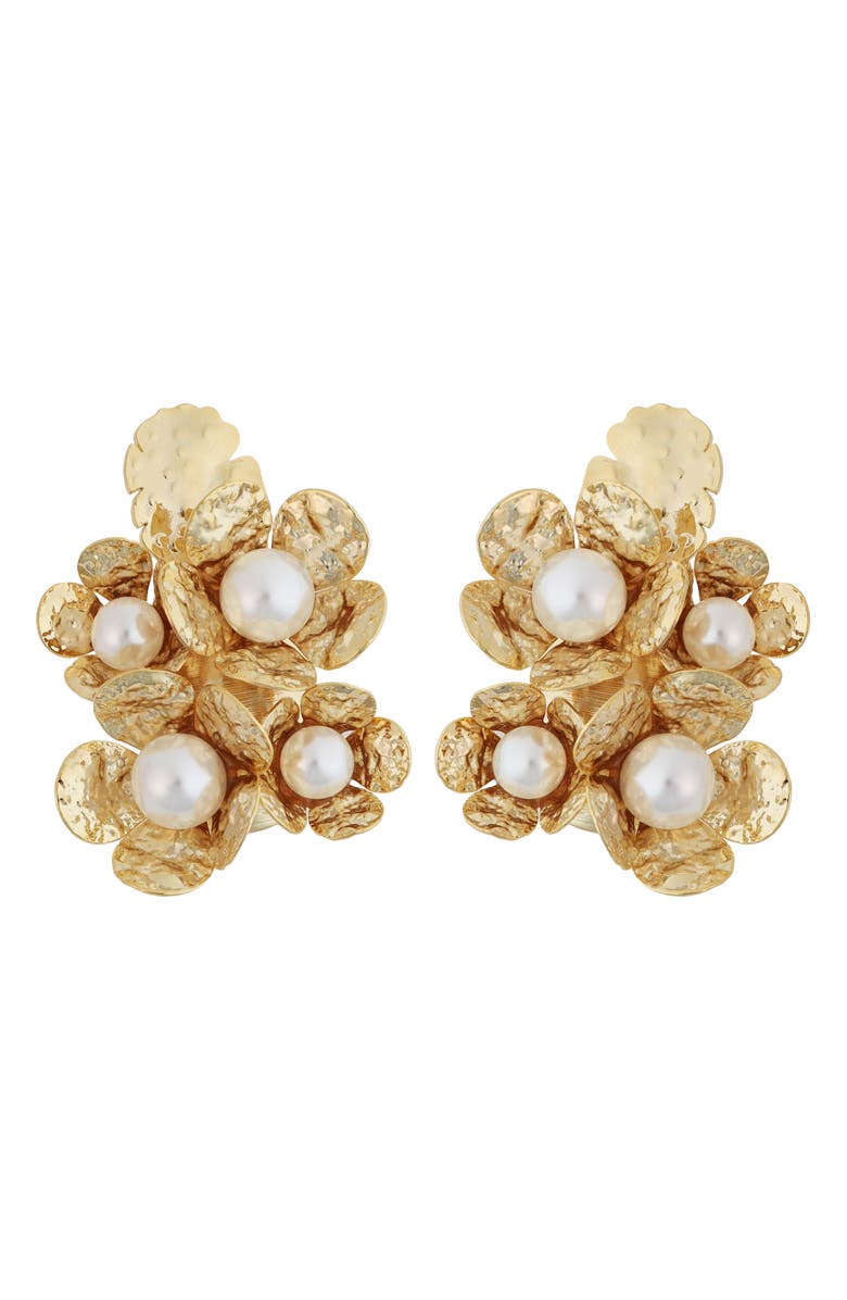 Panacea Faux Pearl Flower Cluster Earrings, Main, color, White
