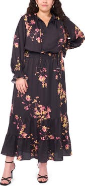 Vince Camuto Floral Print Long Sleeve Maxi Dress