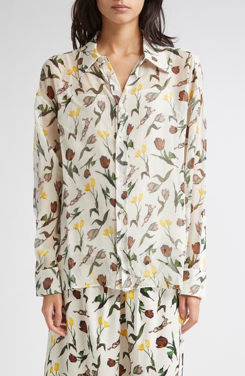 Tulips & Hares Sheer Chiffon Button-Up Shirt