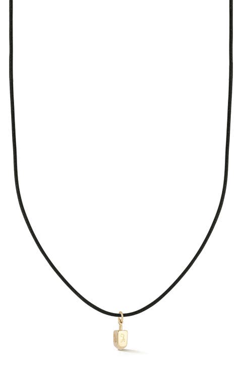 <p>14K Gold Dreidel Cord Pendant Necklace</p>