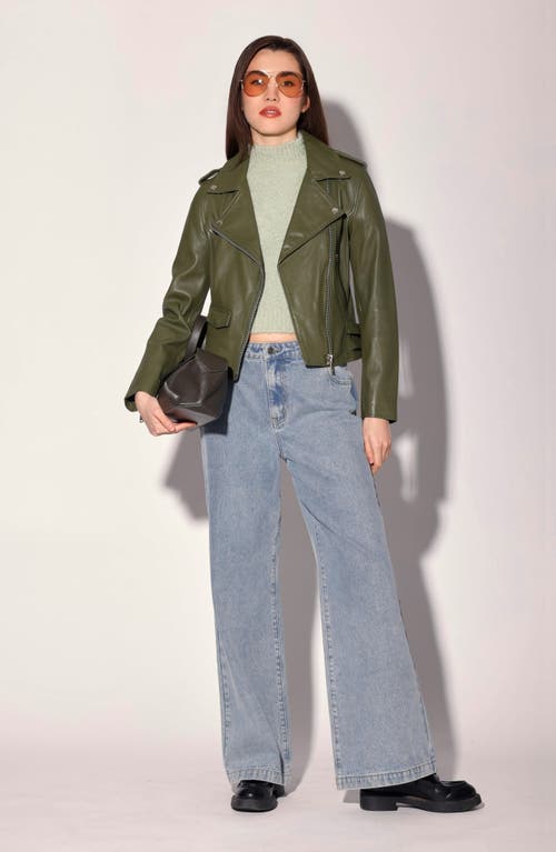 Walter Baker Liz Leather Crop Moto Jacket In Green