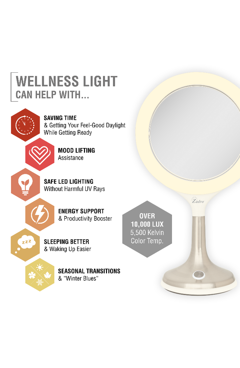 Zadro Mood Therapy Lighted Makeup Mirror with 8X/1X Magnifications, Alternate, color, White