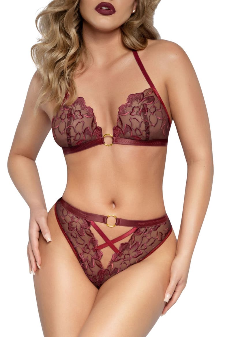 Lace Halter Bra & Thong Set, Main, color, WINE