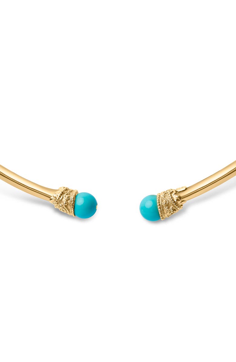 Haus of Brilliance 18K Yellow Gold Sculpted Collar Necklace with Turquoise Cabochon Ends, Alternate, color, Yellow