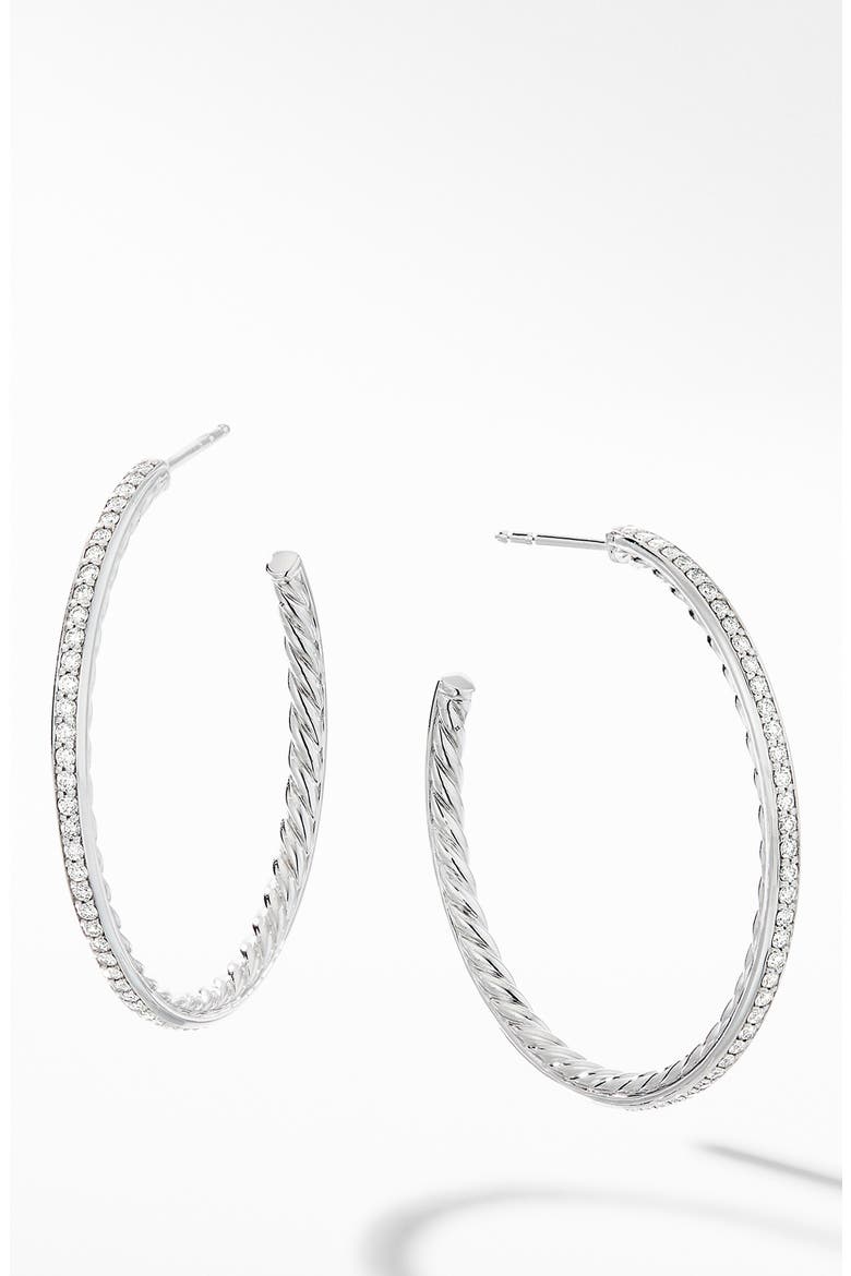 Medium Hoop Earrings with Pavé Diamonds, Main, color, DIAMOND