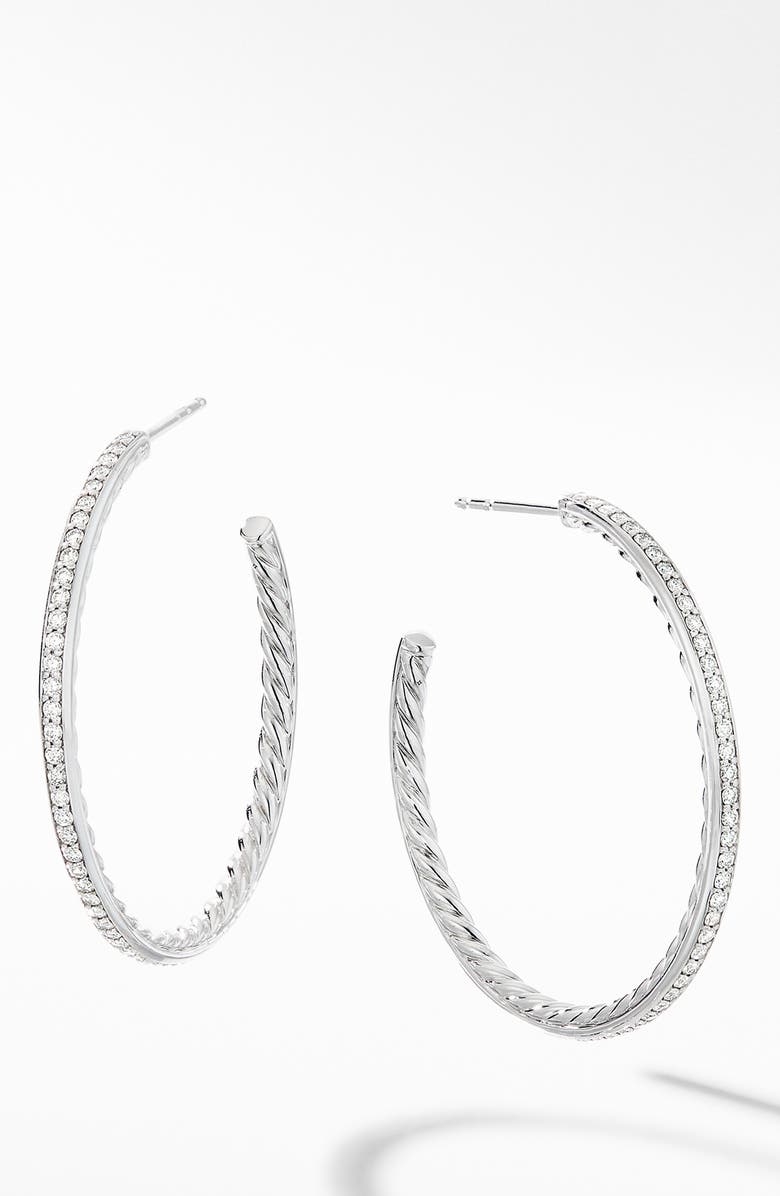 David Yurman Medium Hoop Earrings with Pavé Diamonds, Main, color, Diamond