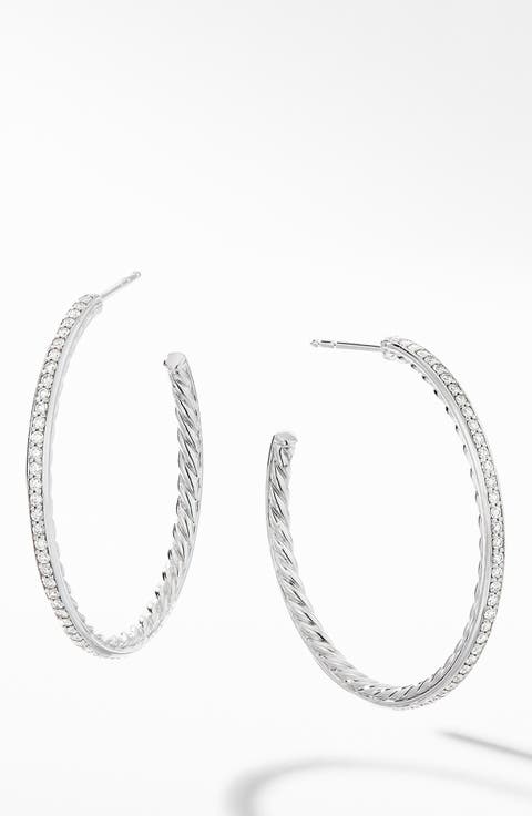 Medium Hoop Earrings with Pavé Diamonds
